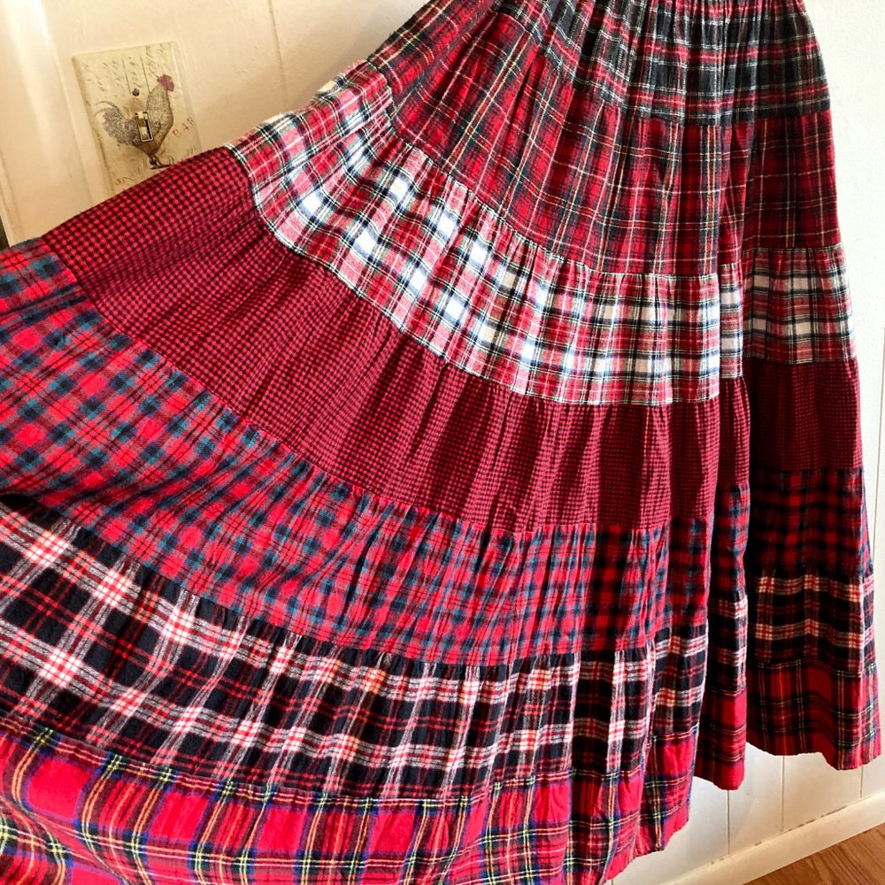 Storybook Womens Red Plaid tiered flannel skirt